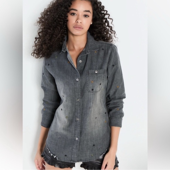 Lisa Todd Chambray Denim Night Gaze Little Star Button Down in Black/Gray.